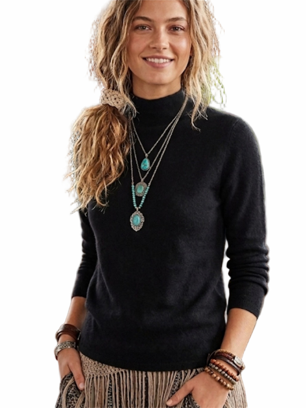 Neiman Marcus 100% Cashmere Black Mock Neck Sweater small